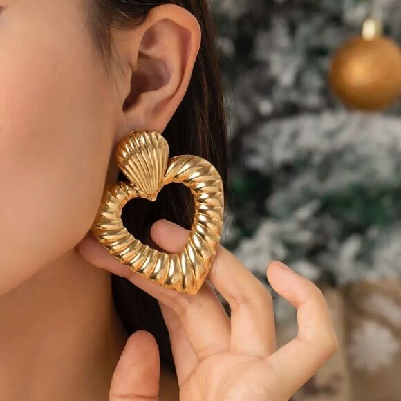 Textured dangle heart earrings N96 - Picture 1 of 7